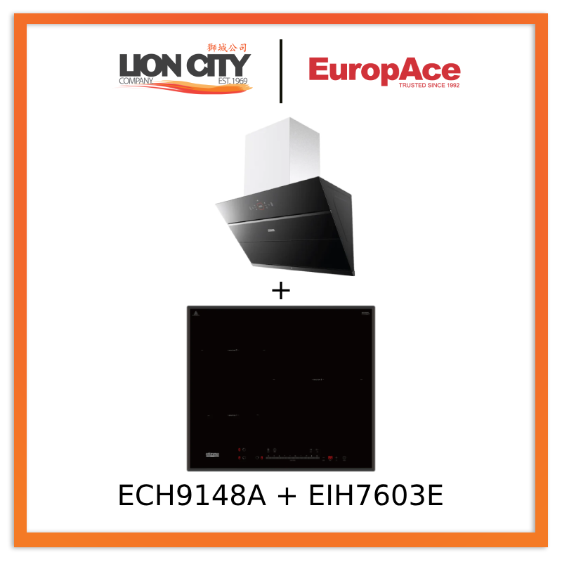 Europace ECH9148A 90cm Premium Inclined Hood + EIH7603E 7 Series 60cm Induction Hob