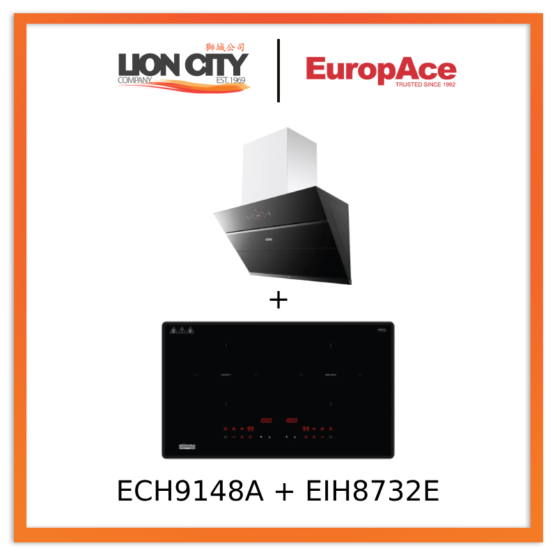 Europace ECH9148A 90cm Premium Inclined Hood + EIH8732E 8 Series 73cm Induction Hob with Magnetic Knob