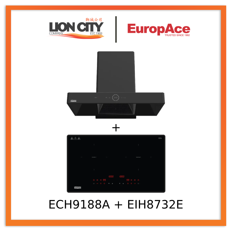 Europace ECH9188A 90CM Premium T-Chimney Hood + EIH8732E 8 Series 73cm Induction Hob with Magnetic Knob