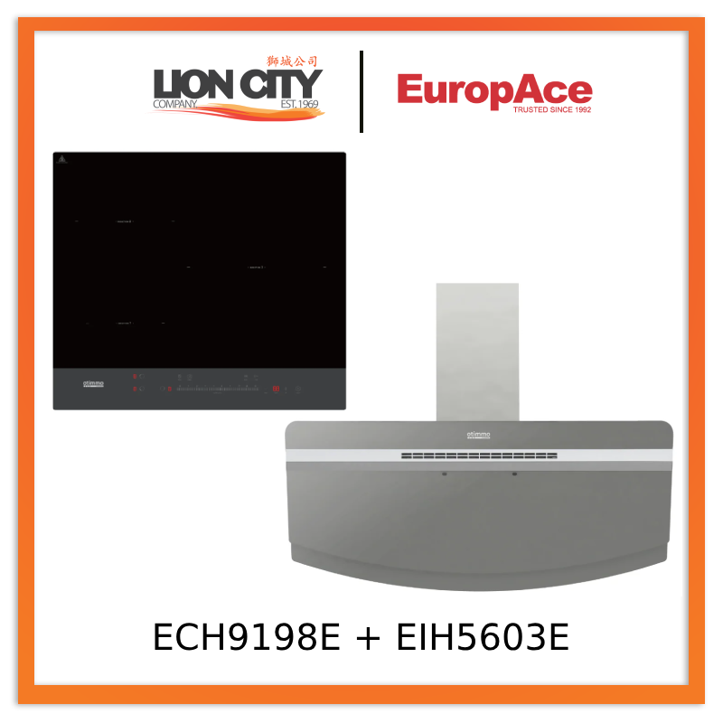 Europace ECH9198EBK 90cm 1400m3/h Designer Chimney Hood + EIH5603E 5 Series 60cm Induction Hob