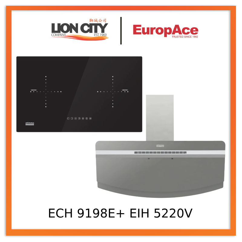 Europace ECH9198EBK 90cm 1400m3/h Designer Chimney Hood + EIH5220V 75CM Built-in-Induction Hob