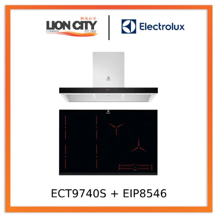 Electrolux ECT9740S 90cm UltimateTaste 500 chimney cooker hood +Electrolux EIP8546 80cm built-in flexi bridge induction hob