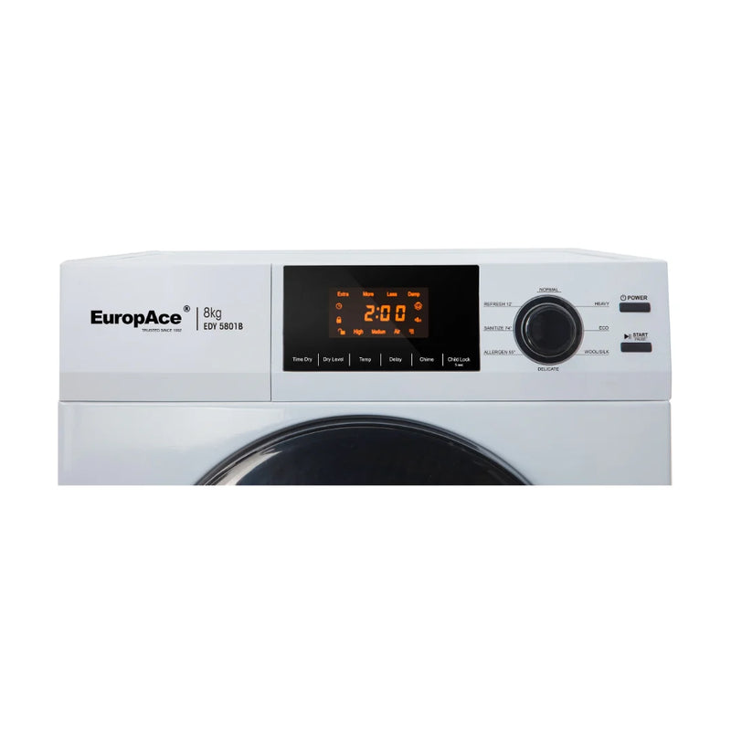 Europace EFW7801Y 3D Steam Front Load Washing Machine 8Kg + EuropAce EDY5801B 8kg Vented Dryer EDY 5801B