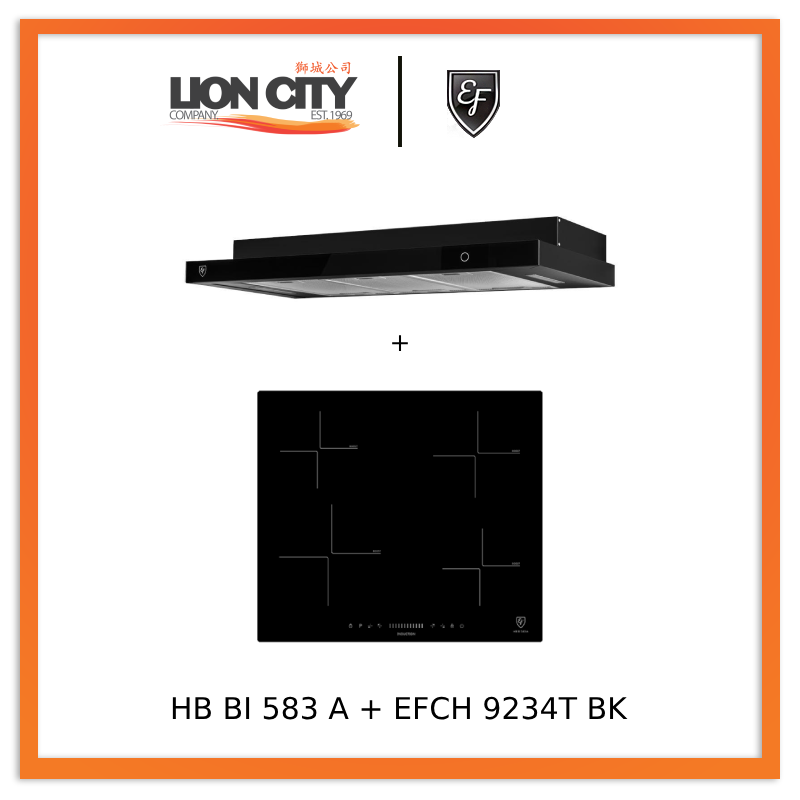 EF HB BI 583 A 60cm Ceramic Built-in Induction Hob + EFCH 9234T BK Cooker Hood 90CM