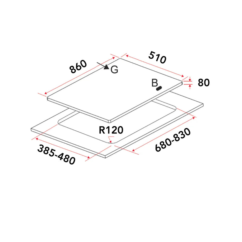 EF EFH 3977 WT VSB 86CM 3 Burner Gas Hob Stainless Steel EFH3977WT VSB