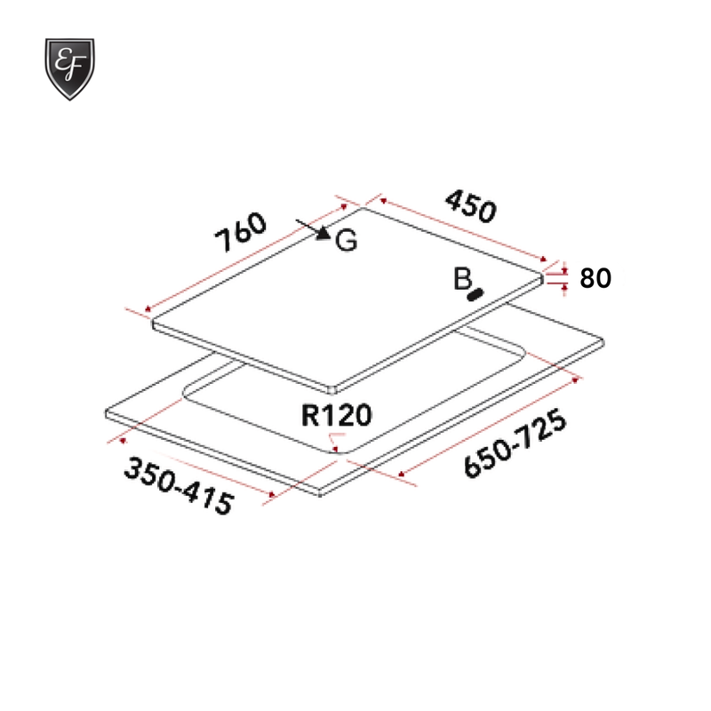 EF 76cm 3 Burners Stainless Steel Gas Hob EFH 3768 WT VSB