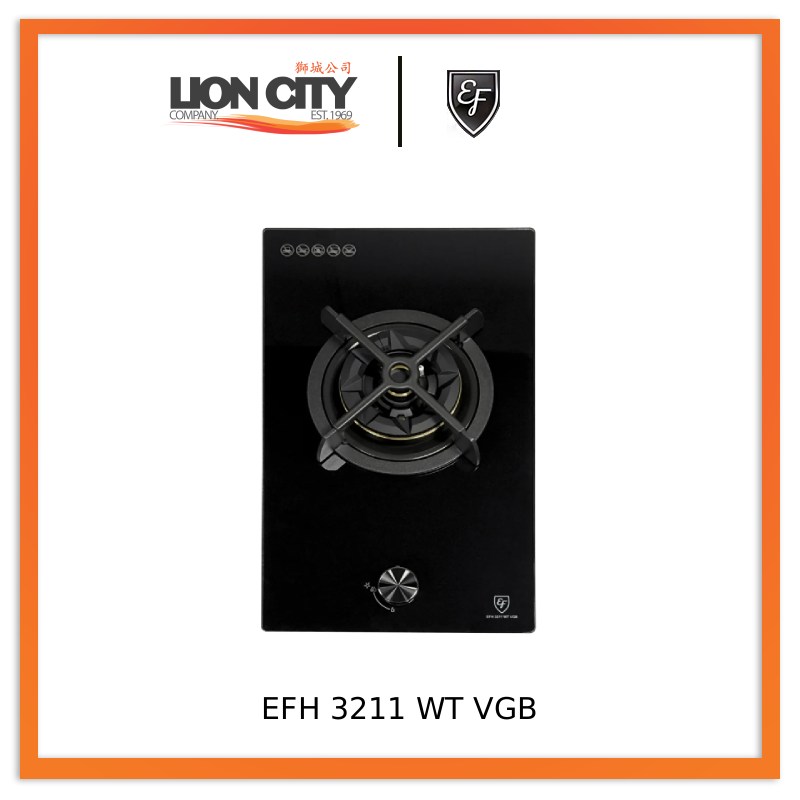 EF EFH 3211 WT VGB 30 cm, Single Burner, Battery Ignition, Black Glass (LPG/TG Non Convertible)
