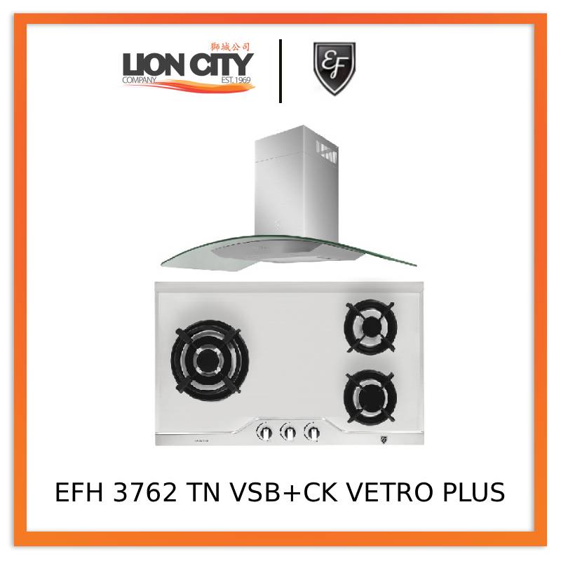 EF EFH 3762 TN VSB Gas Hob 78CM + CK VETRO PLUS Cooker Hood 90CM