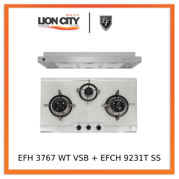 EF EFH 3767 WT VSB Gas Hob 76CM + EFCH 9231T SS Cooker Hood 90CM