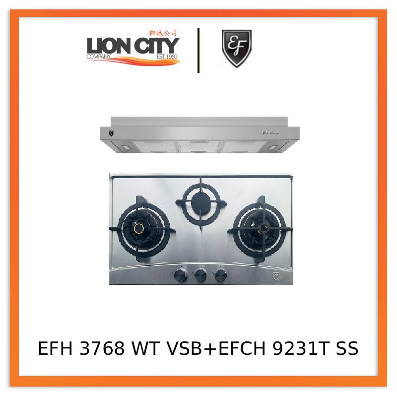 EF EFH 3768 WT VSB Gas Hob 76CM +  EFCH 9231T SS Cooker Hood 90CM