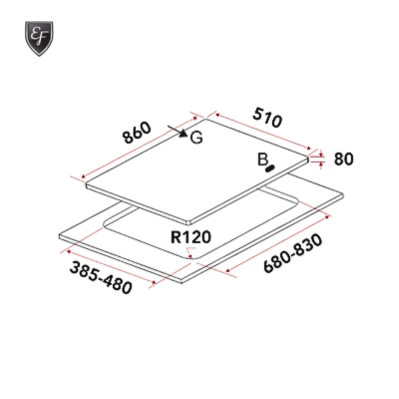 EF 86cm 3 Burners Stainless Steel Gas Hob EFH 3977 WT VSB