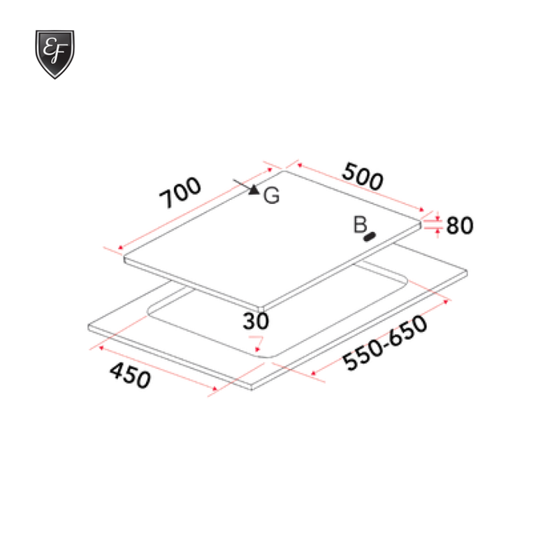 EF 70cm 2 Burners Glass Gas Hob EFH 7520 WT VGB