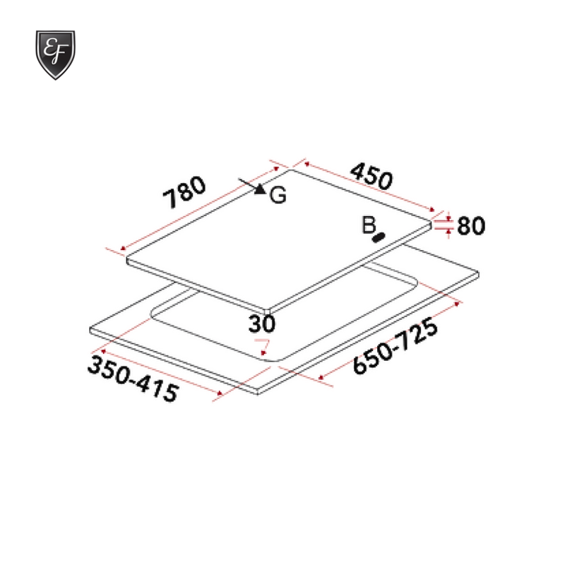 EF 78cm 3 Burners Glass Gas Hob EFH 7636 WT VGB