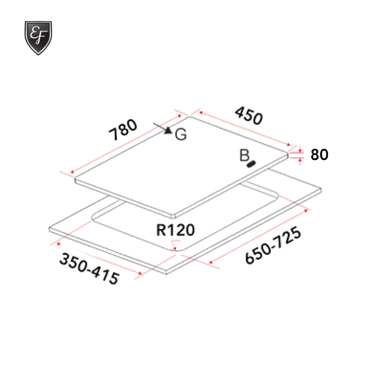 EF 78cm 2 Burners Glass Gas Hob EFH 7628 WT VGB