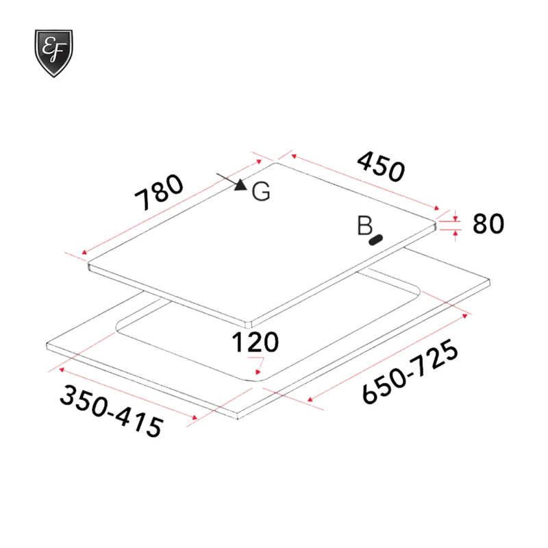 EF 78cm 3 Burners Matte Black Glass Gas Hob EFH 7636 WT VGB MG