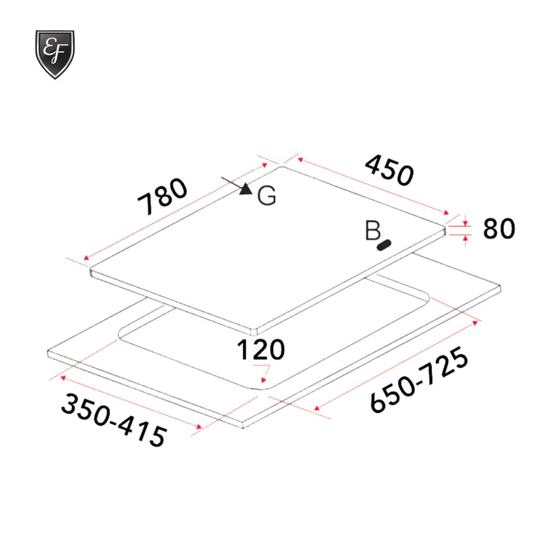EF EFH 7636 WT VGB MG 78 cm 3 burners, Battery Ignition Matt Black Glass EFH7636WTVGBMG