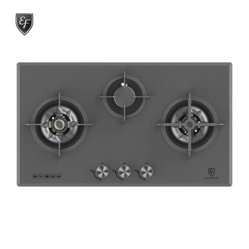 EF EFH 7636 WT VGB MG 78 cm 3 burners, Battery Ignition Matt Black Glass EFH7636WTVGBMG
