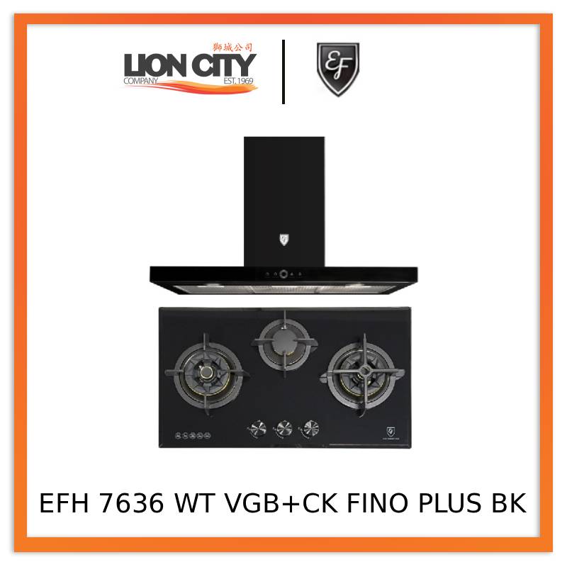 EF Gas Hob 78CM – EFH 7636 WT VGB+Cooker Hood 90CM – CK FINO PLUS BK