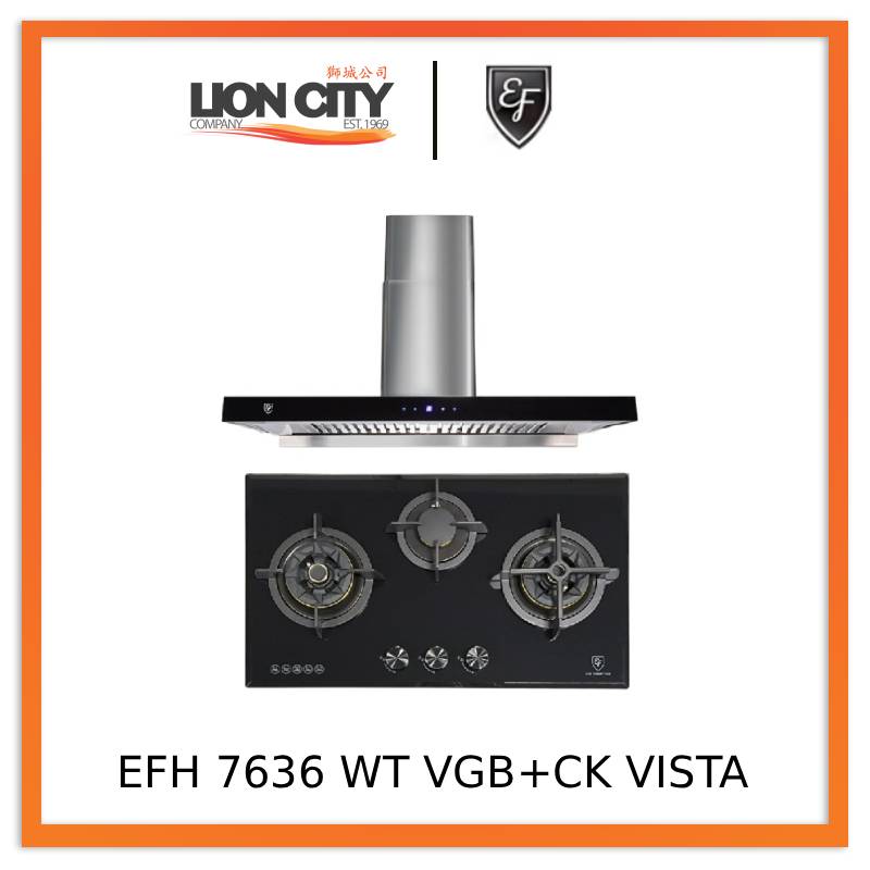 EF Gas Hob 78CM – EFH 7636 WT VGB + Cooker Hood 90CM – CK VISTA