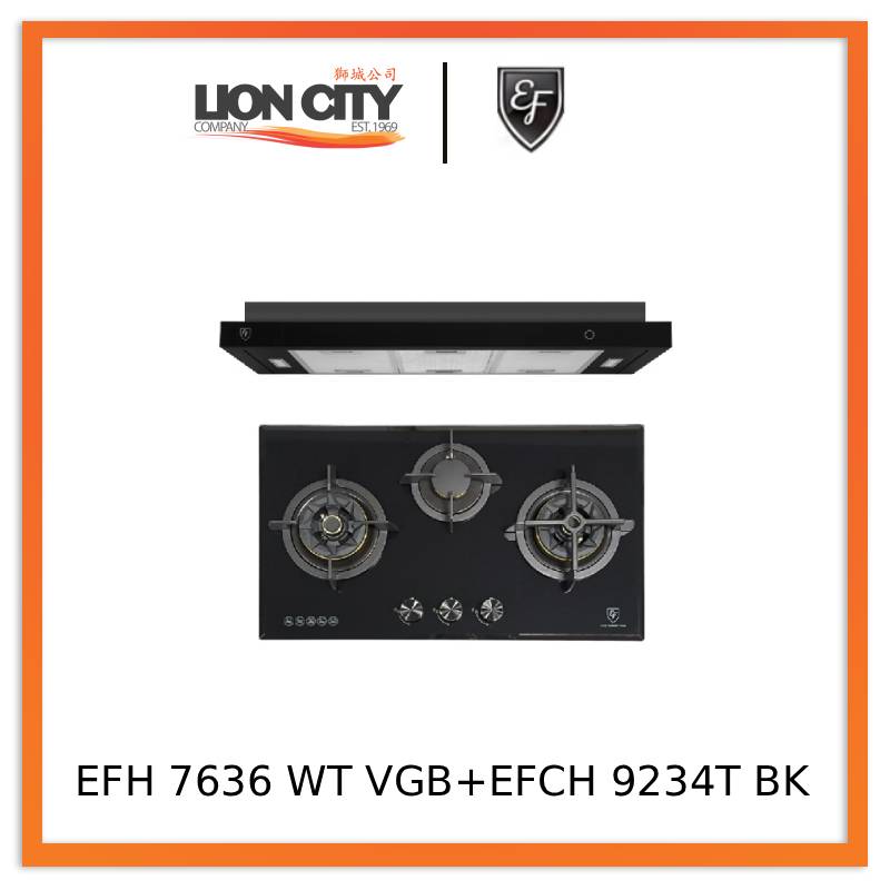 EF Gas Hob 78CM – EFH 7636 WT VGB+Cooker Hood 90CM – EFCH 9234T BK