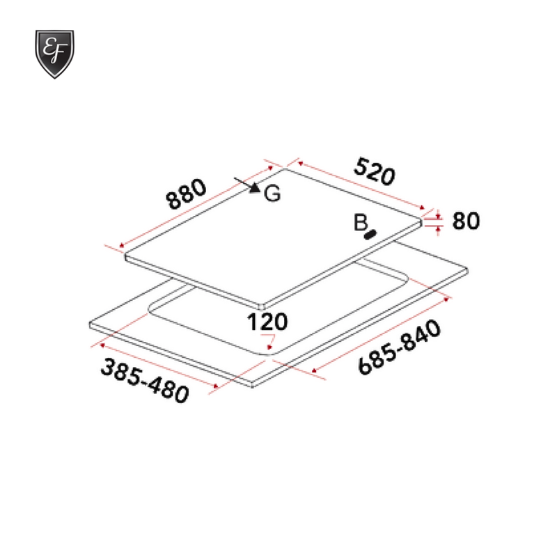 EF 88cm 3 Burners Glass Gas Hob EFH 9734 WT VGB