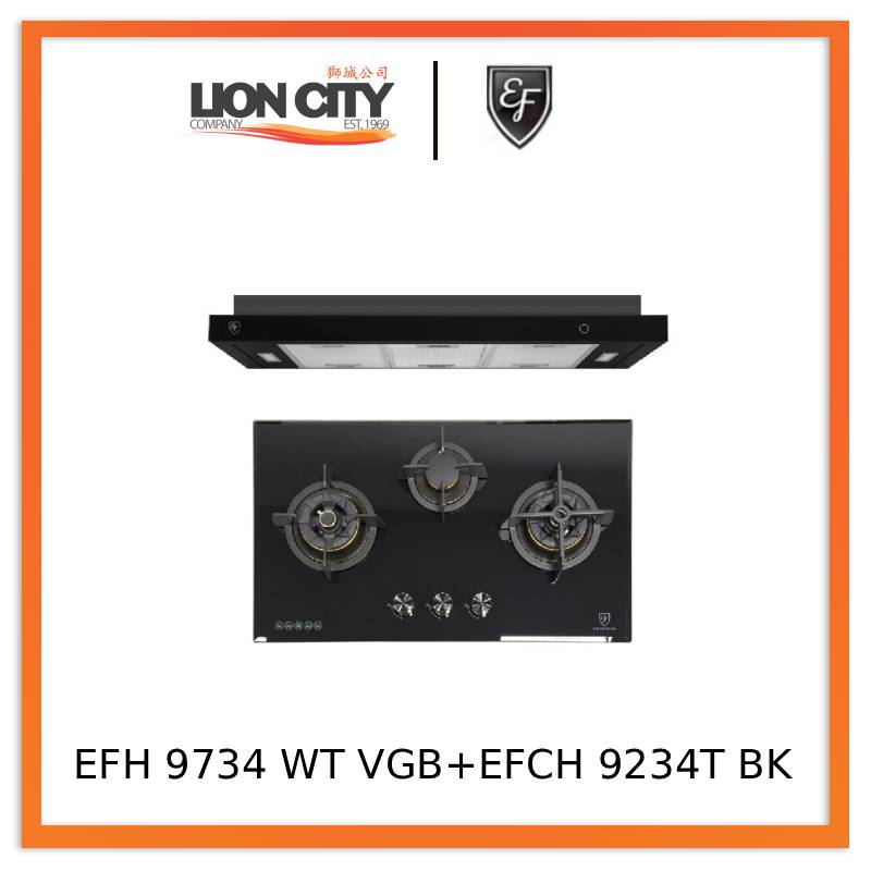 EF Gas Hob 88CM – EFH 9734 WT VGB+Cooker Hood 90CM – EFCH 9234T BK