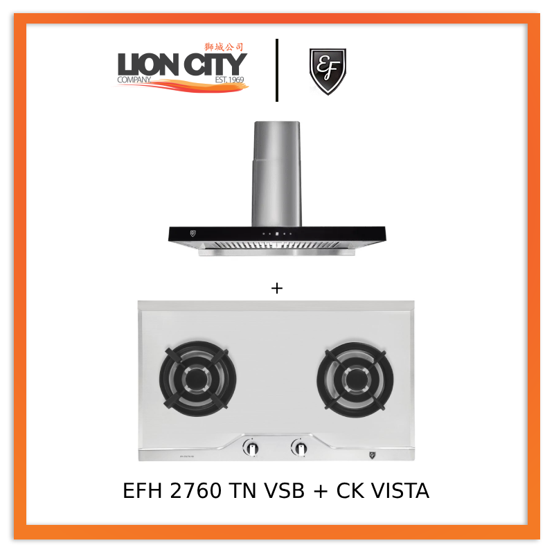 EF EFH 2760 TN VSB 78cm Built in Stainless Steel Gas Hob + CK VISTA Cooker Hood 90CM