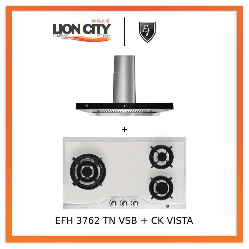 EF EFH 3762 TN VSB 78cm Built in Stainless Steel Gas Hob + CK VISTA Cooker Hood 90CM