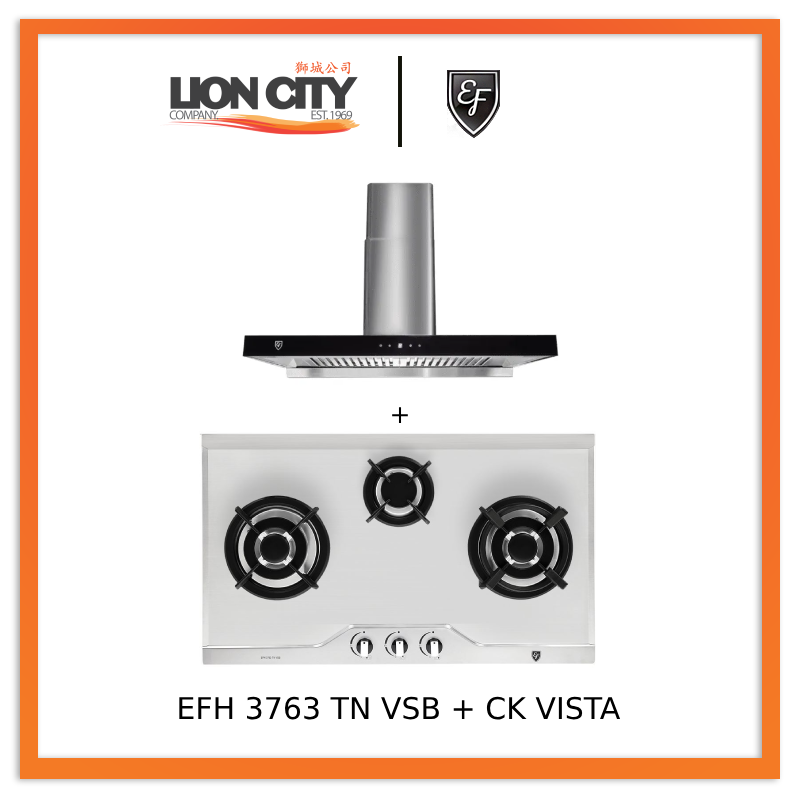 EF EFH 3763 TN VSB 78cm Built in Stainless Steel Gas Hob + CK VISTA Cooker Hood 90CM