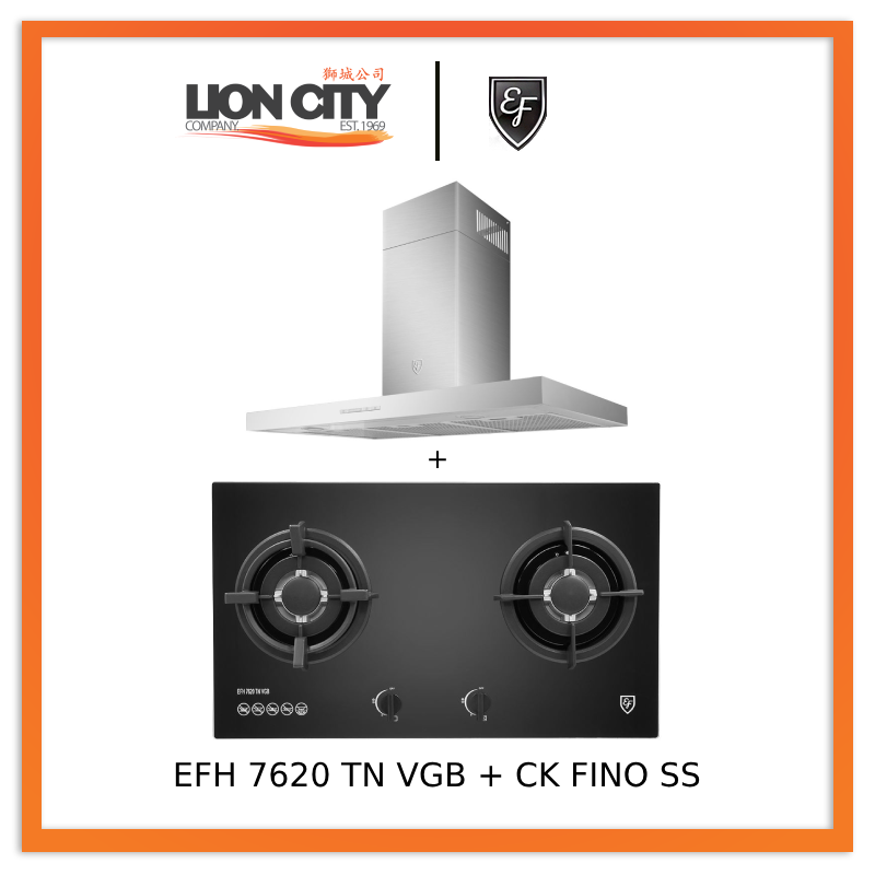 EF 90cm Chimney Hood CK-Fino SS + EF EFH 7620 TN VGB Glass Hob EFH7620TNVGB