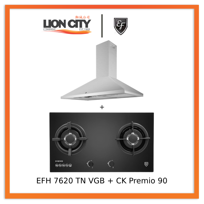 EF CK Premio 90 Chimney Hood + EFH 7620 TN VGB Glass Hob EFH7620TNVGB