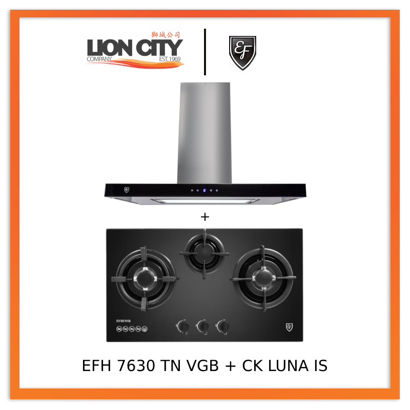 EF CK LUNA IS 90cm Island Hood + EF EFH 7630 TN VGB Glass Hob EFH7630TNVGB