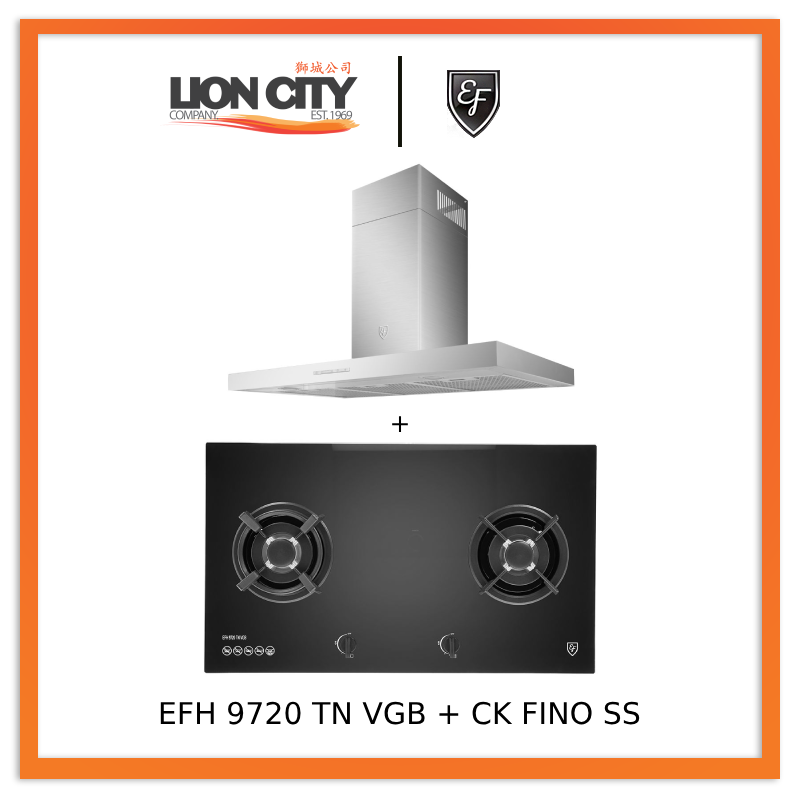 EF 90cm Chimney Hood CK-Fino SS + EF EFH 9720 TN VGB Glass Hob EFH9720TNVGB