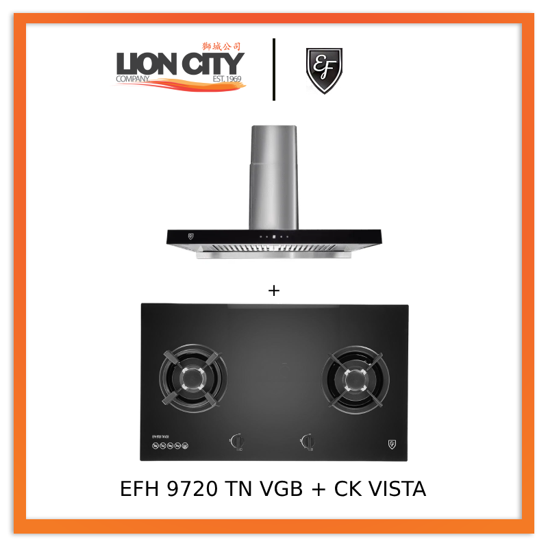 EF EFH 9720 TN VGB Glass Hob + CK VISTA Cooker Hood 90CM