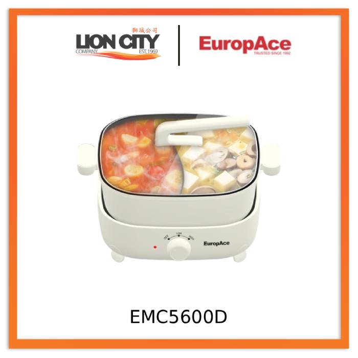 EuropAce EMC5600D 6L 1800W Non-Stick Yuan Yang Multi-Cooker Hotpot - Ivory