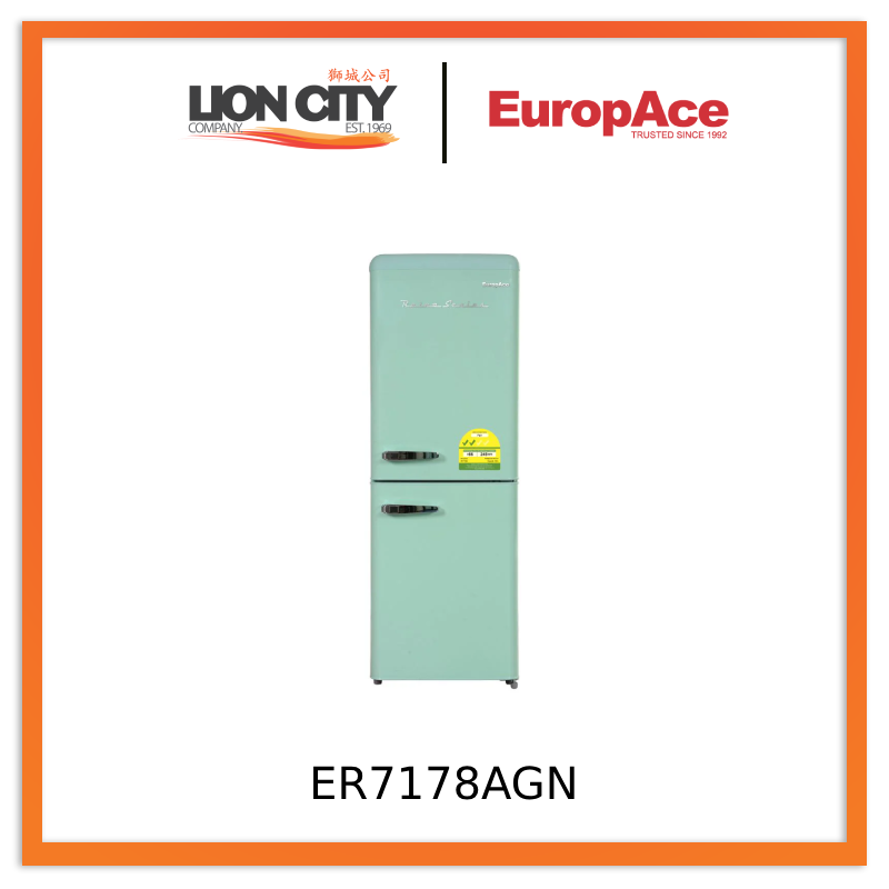 Europace ER7178AGN 170L Retro 2 Door Refrigerator in Pastel Green
