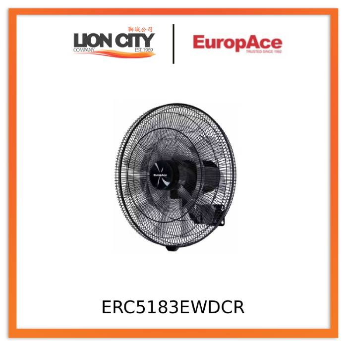 EuropAce ERC5183EWDCR 18-inch DC Circulator Wall Fan - Black