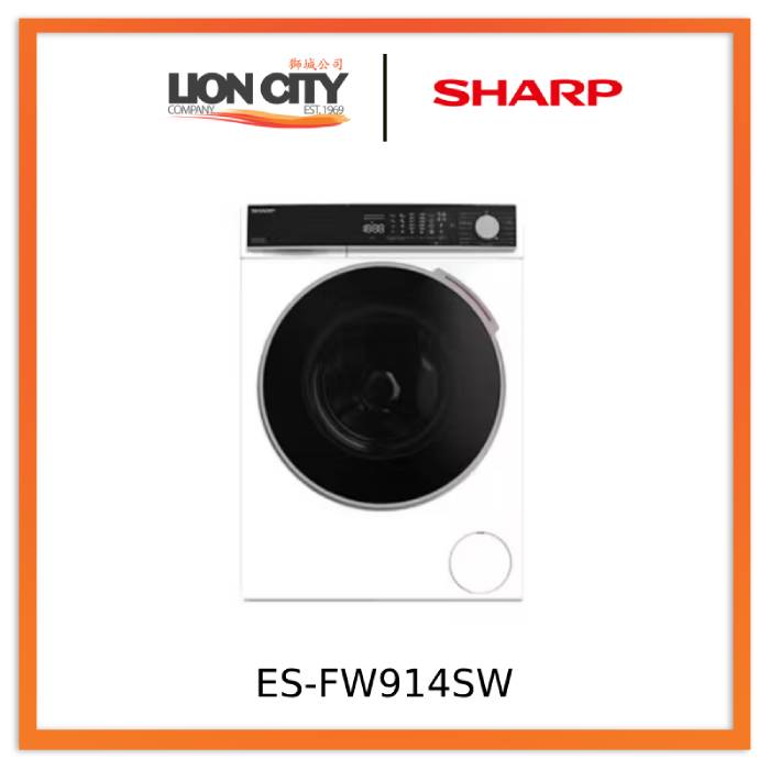 Sharp ES-FW914SB/SW 9 KG Front Load Washer - Black/White