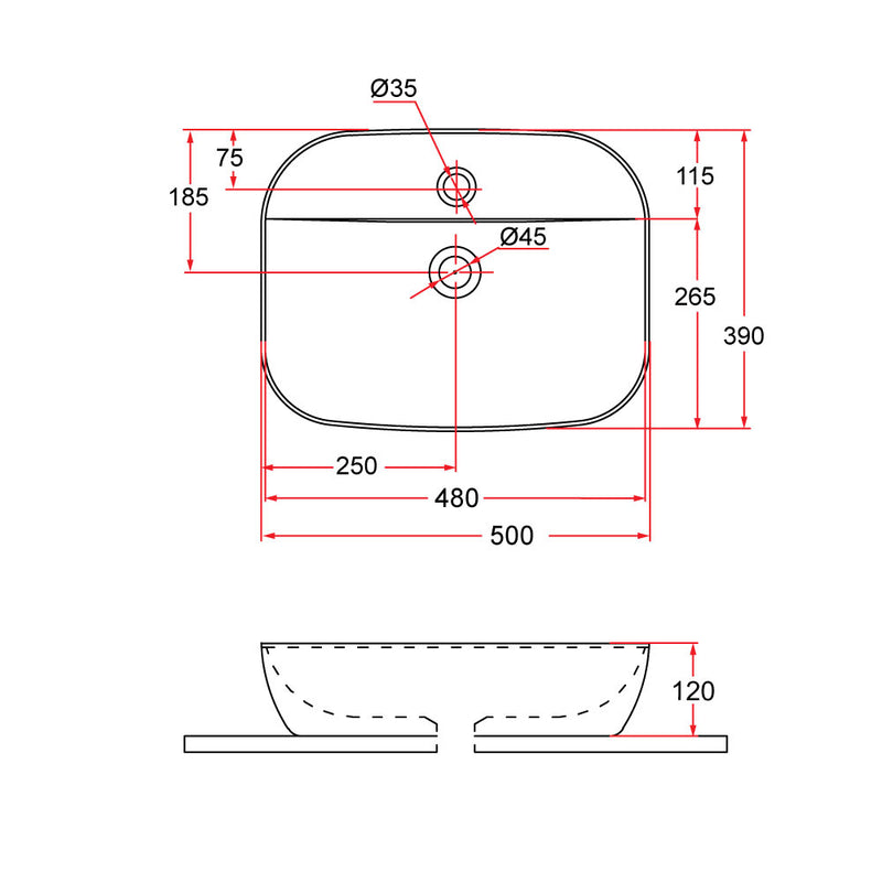 Rubine EVEA 50M Ceramic Basin