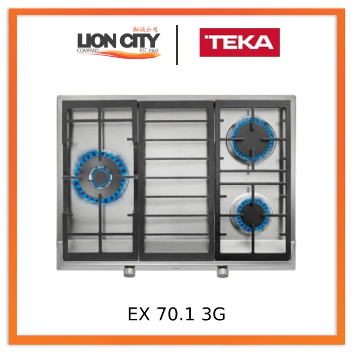 Teka EX 70.1 3G AI AL CI PUB/LPG 70cm Gas Hob With 3 High Efficiency Butane Gas Cooking Zones and Cast Iron Grids