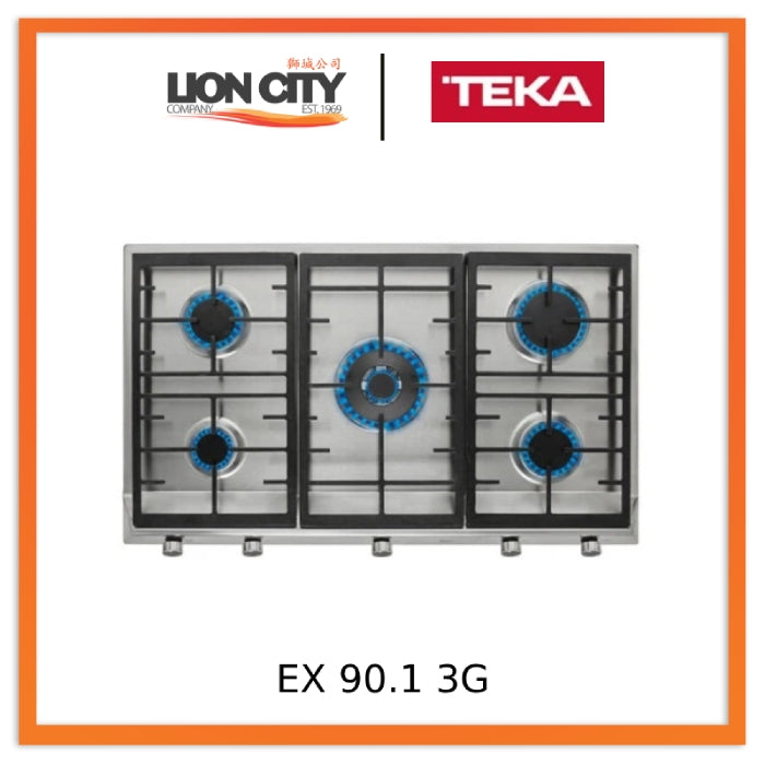 EX 90.1 5G AI AL DR CI Stainless Steel Gas Hob With Frontal Control Knobs of Butane and Natural Gas