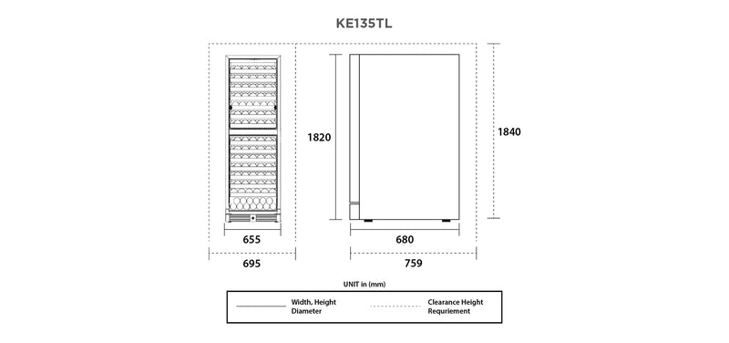 Kadeka KE135TL 133 Bottles Wine Chiller Element Series KE135TL/TR