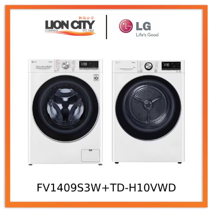 LG FV1409S3W 9KG AI Direct Drive Front Load Washing Machine + LG Dryer TD-H10VWD 10kg