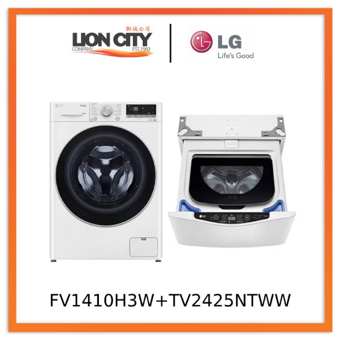 G FV1410H3W 10/6KG, Front Load Washer Dryer, White + LG Mini Washer TV2425NTWW 2.5kg Blue White