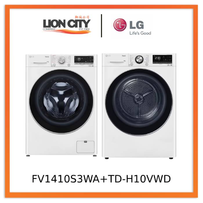 LG FV1410S3WA 10kgKG, Front Load Washer + LG TD-H10VWD 10KG, Dual Inverter Heat Pump dryer