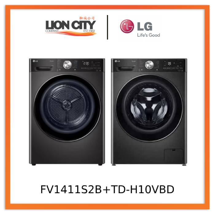 LG FV1411S2B 11KG, Front Load Washer, Black + LG TD-H10VBD 10KG Dual Inverter Heat Pump dryer (Black)