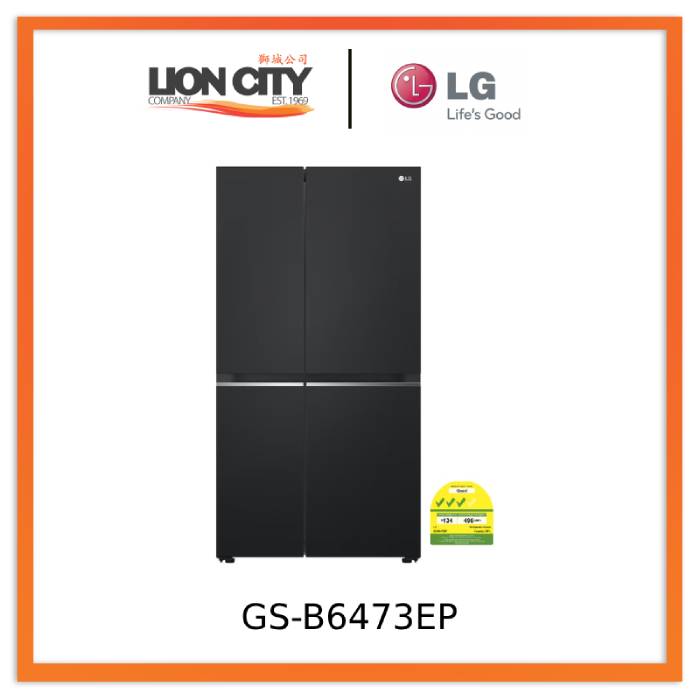 LG GS-B6473EP Side-by-Side Refrigerator, Smart Inverter Compressor, 647L, Essence Matte Black
