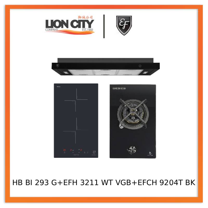 EF Induction Hob 30CM – HB BI 293 G+Gas Hob 30CM – EFH 3211 WT VSB+Cooker Hood 90CM – EFCH 9204T BK