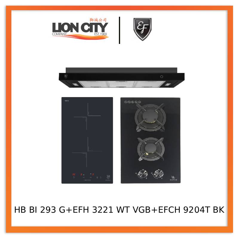 EF Induction Hob 30CM – HB BI 293 G+Gas Hob 30CM – EFH 3221 WT VGB+Cooker Hood 90CM – EFCH 9204T BK