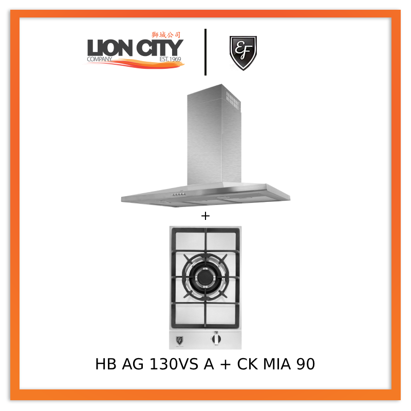 EF CK-Mia 90 90 cm Stainless Steel Chimney hood + EF HB AG 130VS A 30cm Built in Stainless Steel Gas Hob